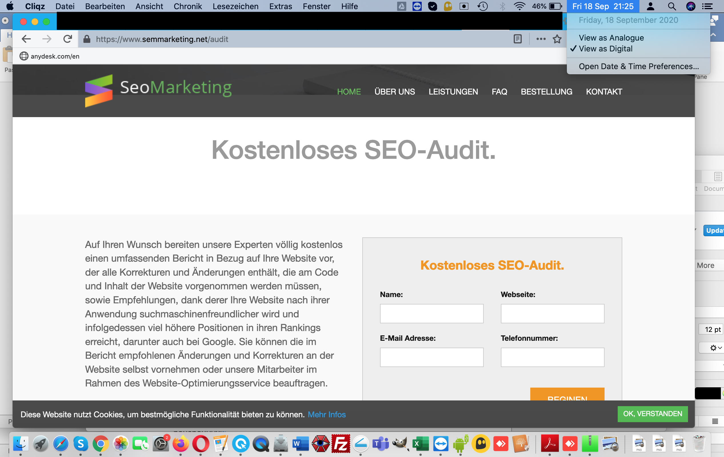 Warnung vor dubiosen SEO-Versprechen auf einer wenig vertrauenswürdigen Seite.