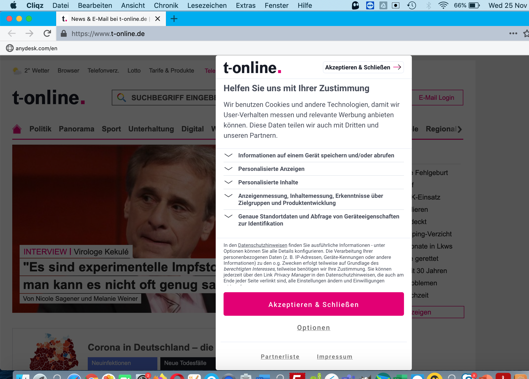 Das wäre T-Online am liebsten: Der Klick auf die rosa Klickfalle Alle Cookies akzeptieren.