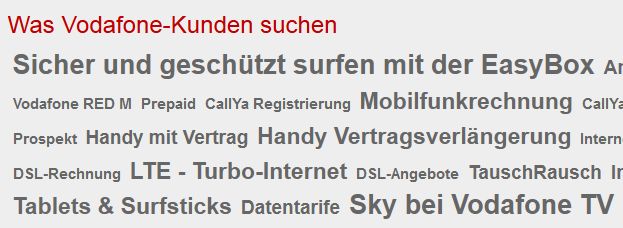 Schein und Sein: Die Tag-Cloud von Vadafone suggieriert Sicherheit. Doch Vodafone scheint die Datensicherheit der Kunden recht egal zu sein, wird jetzt kritisiert.