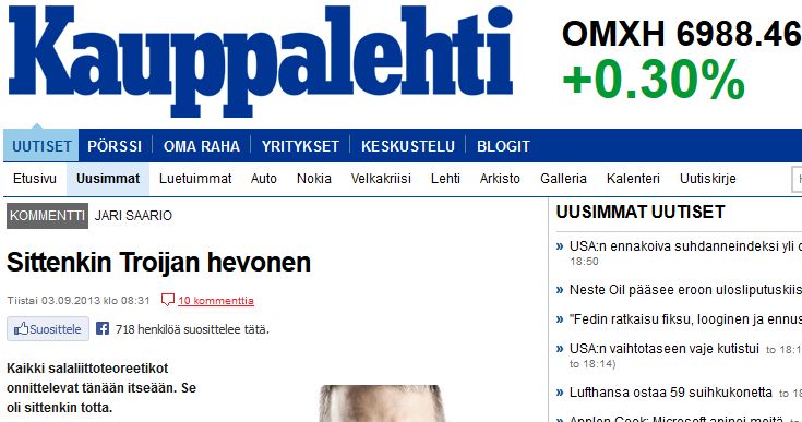 Finnische Medien sind sauer auf Microsoft und den eigenen ehemaligen Nokia CEO: Selbst dann, das Trojanische Pferd lautet die Schlagzeile bei Kauppalehti.