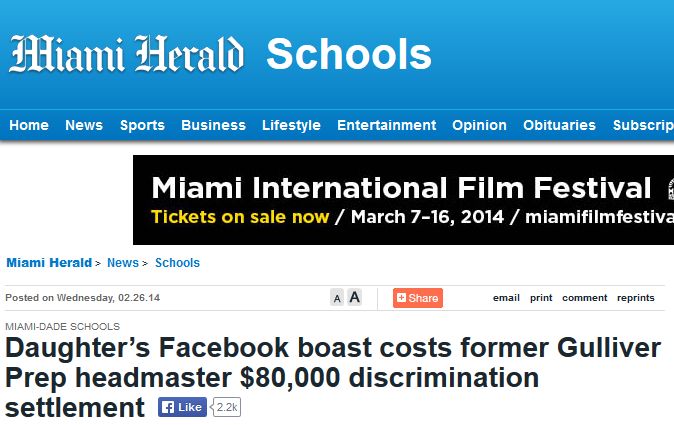 So berichtete die Zeitung aus Miami über den ungewöhnlichen Facebook-Fall.