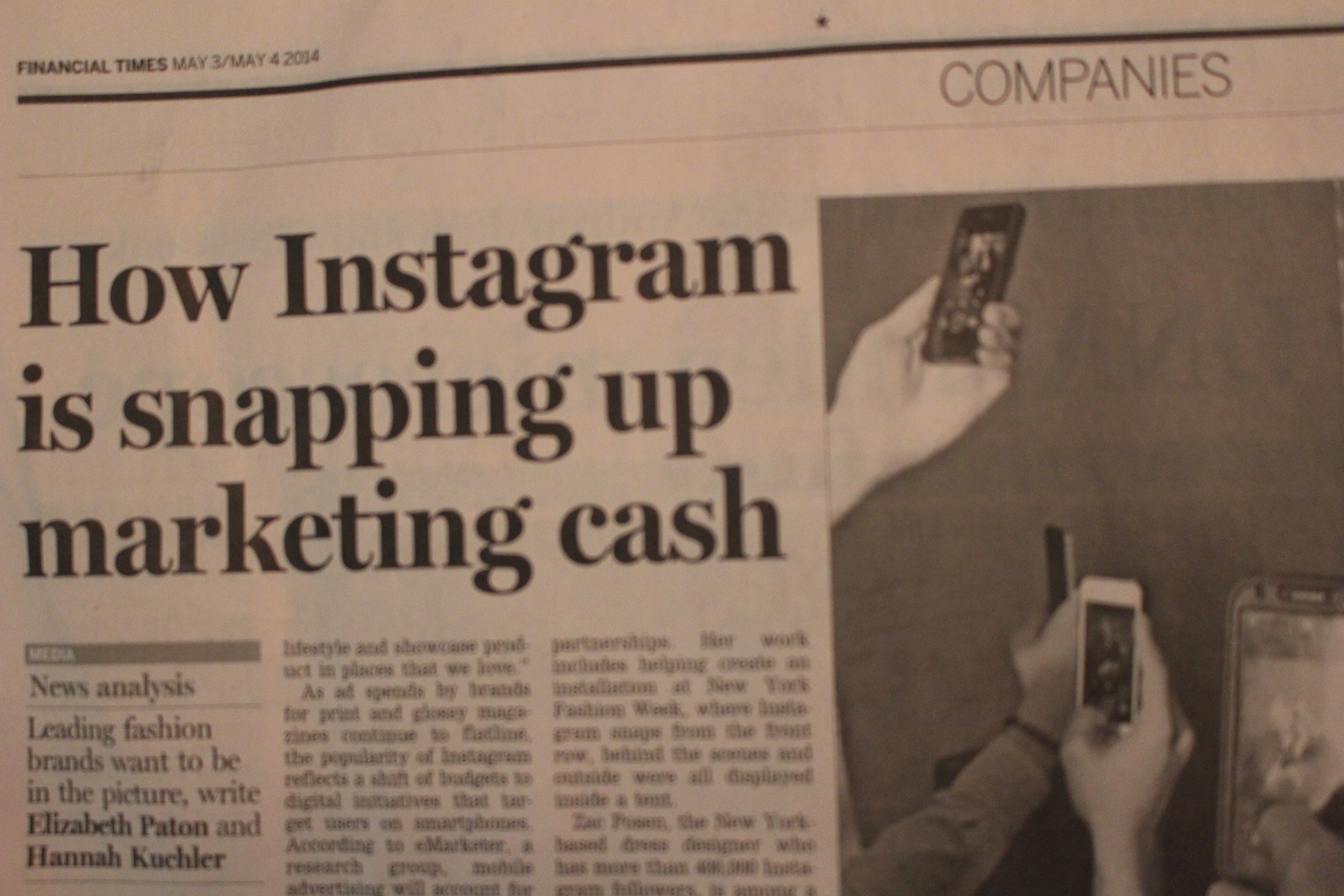 Anfang Mai berichtete die Financial Times umfangreich über die Bedeutung von Instagram für das Marketing.