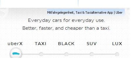Trickst Uber in der Werbung? In Deutschland ist das Wort Taxi recht gut versteckt und am deutlichsten im Browser zu sehen, in den USA steht es auch deutlich über dem Bestell-Vorgang (Bild).