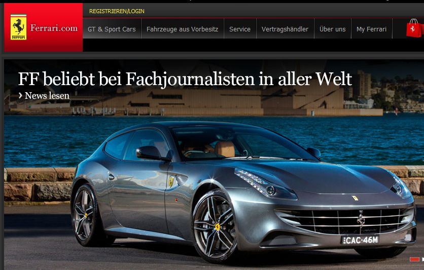 Die Ferrari-Webseite ist mit starken Bildern versehen.