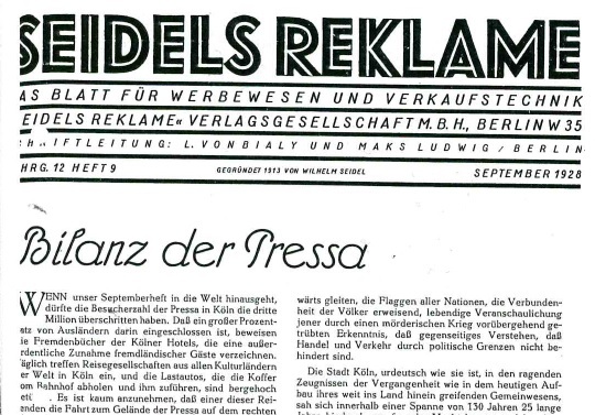 Titelseite der deutschen Marketing-Zeitschrift Seidels Reklame aus dem Jahr 1928.