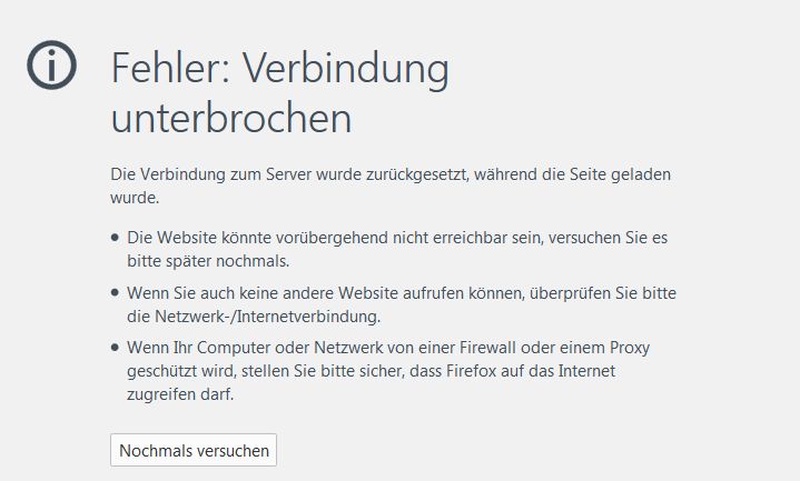 Einige Minuten kam diese Fehlermeldung beim Versuch, T-Online aufzurufen.