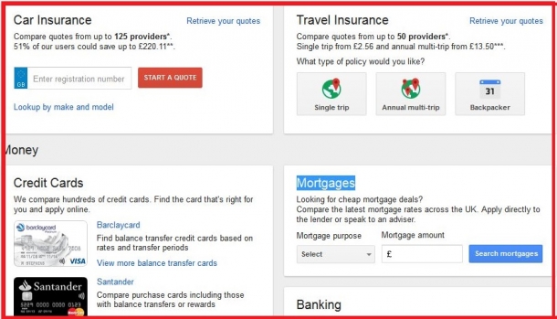 Google Compare is what the Google corporation uses in Great Britain today to be the big power in economy: offering anything from car insurance to travel insurance to credit cards, Google is making money left, right and centre. However, competitors accuse Google of major distortion of competition.