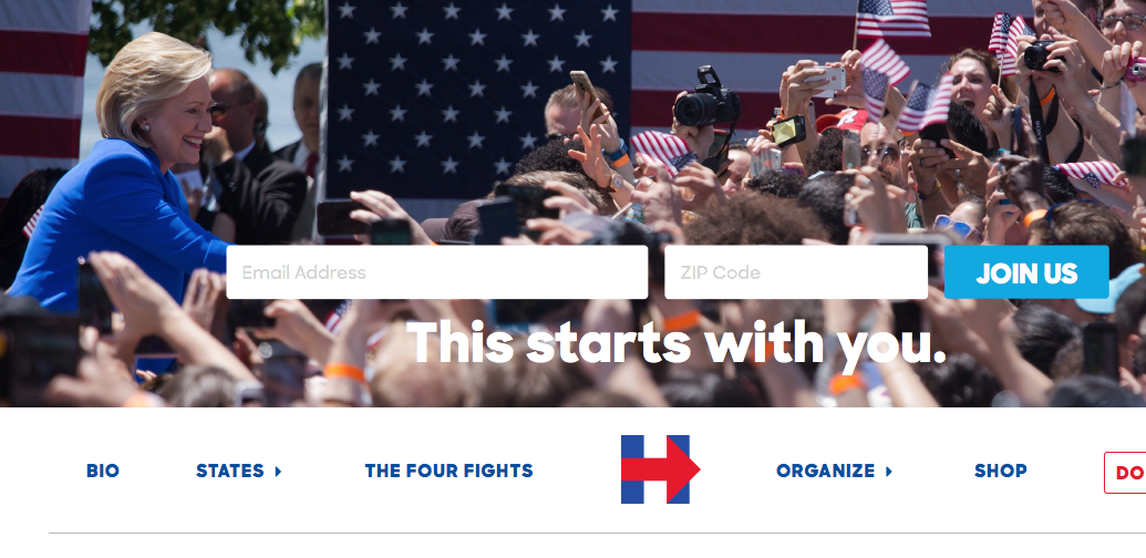 So präsentiert sich Hillary Clinton auf ihrer Homepage.