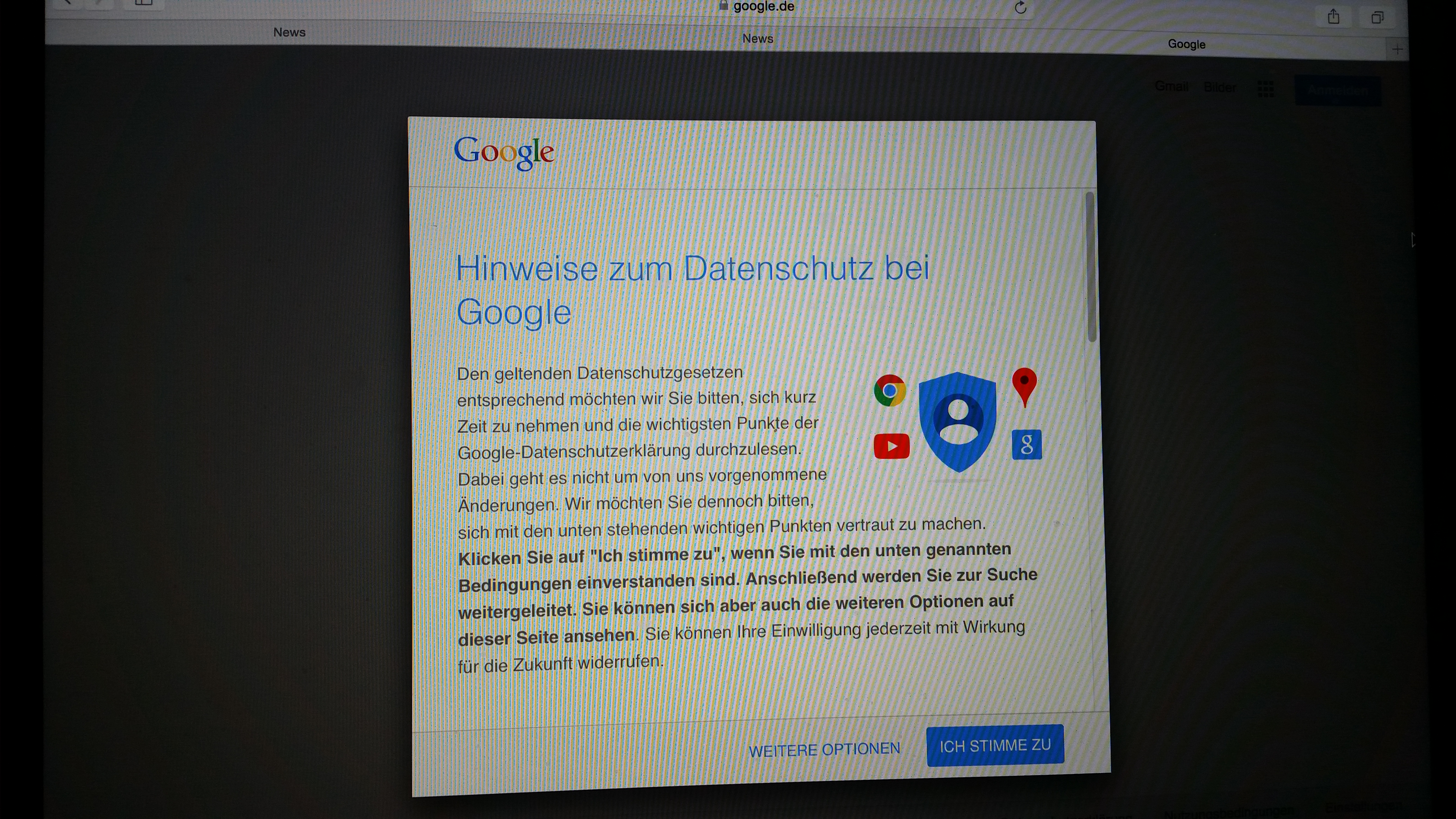 Dieses riesige Pop-Up knallt einem derzeit beispielsweise bei Apples Safari-Browser ständig komplett auf den Bildschirm. Resultat dann: Nichts geht mehr. Damit erhöht Google den Druck, schnell den \"Datenschutzrichtlinien\" zuzustimmen.