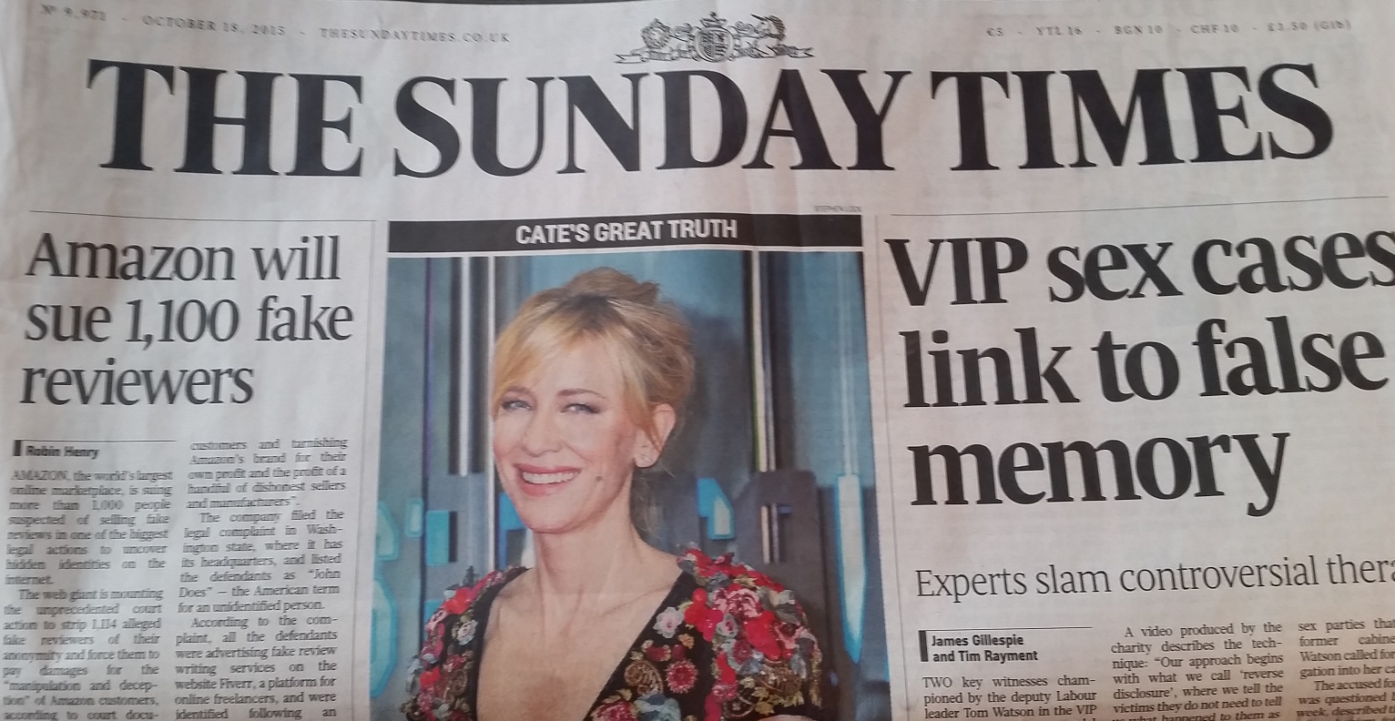 So berichtete die Sunday Times über den Fake-Bewertungstexte auf Amazon am Sonntag.