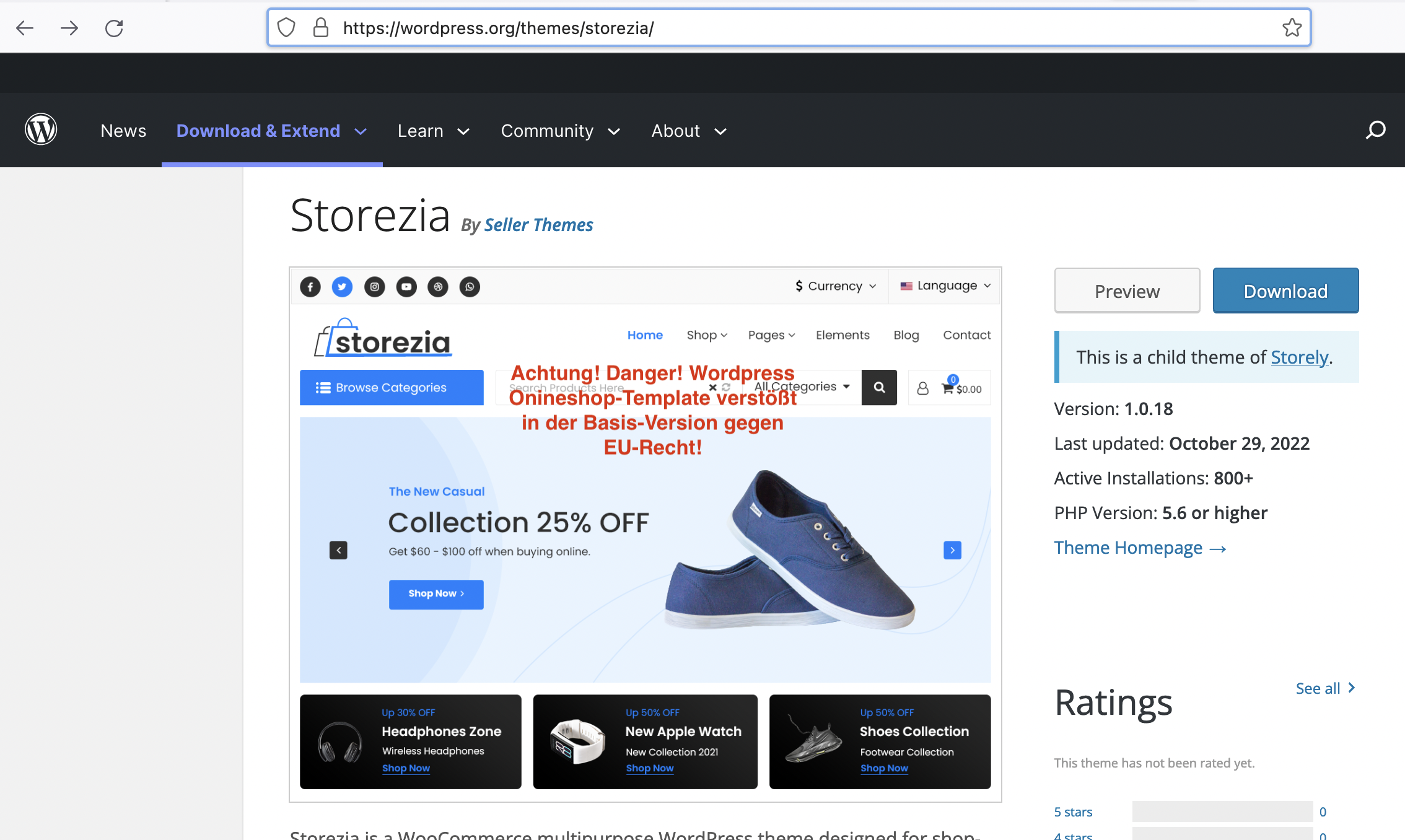 Dubios: Storezia Wordpress-Template