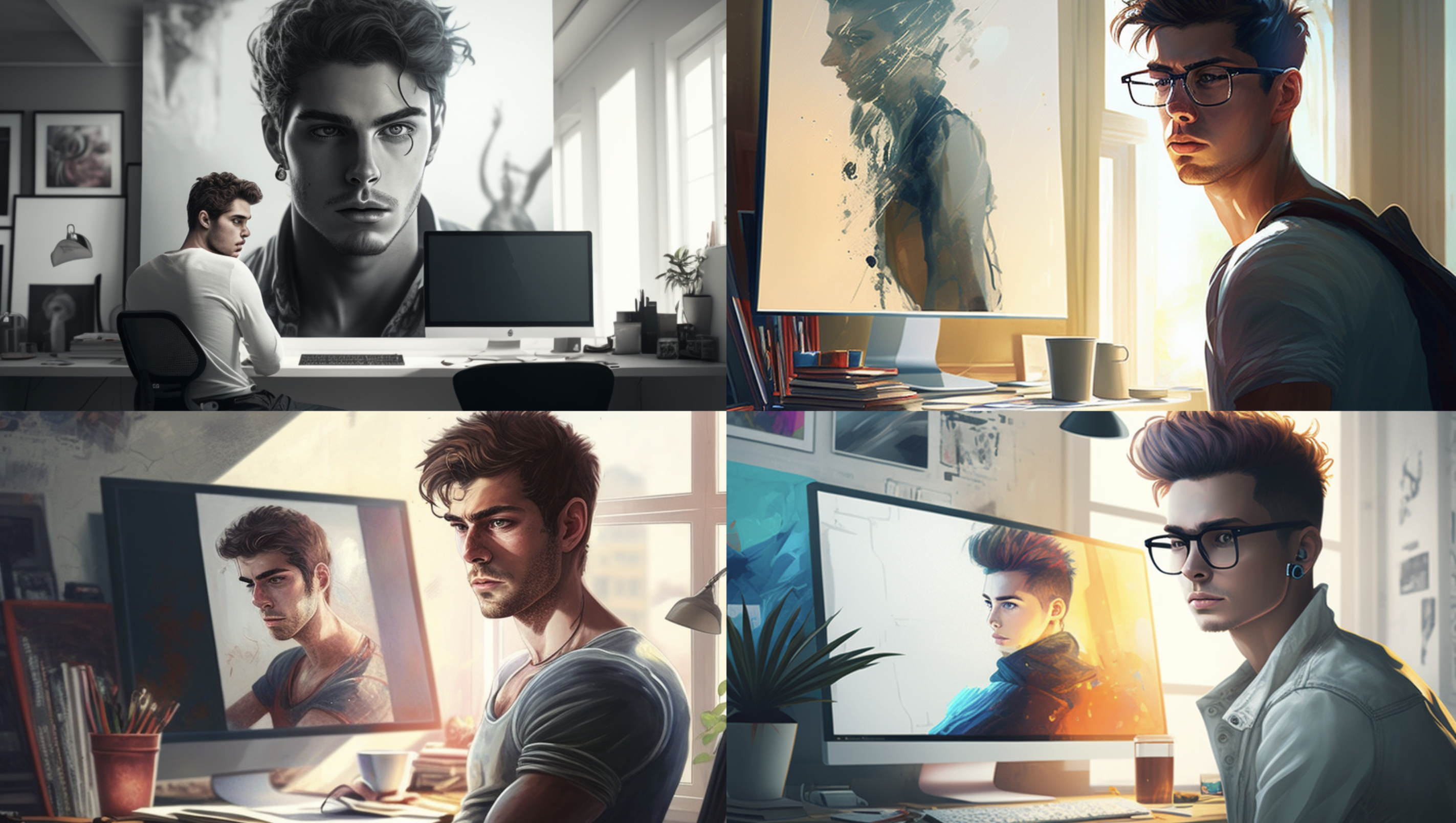 Ein junger Typ sitzt vor seinem Computer und sinniert. So stellt sich die Grafik-Redaktion von NETZ-TRENDS.de viele Nutzer und Nutzerinnen vor, die mit Googles zahlreichen Analysetools arbeiten. Das Bild entstand mit Hilfe von Google's KI midjourney.com/app/.