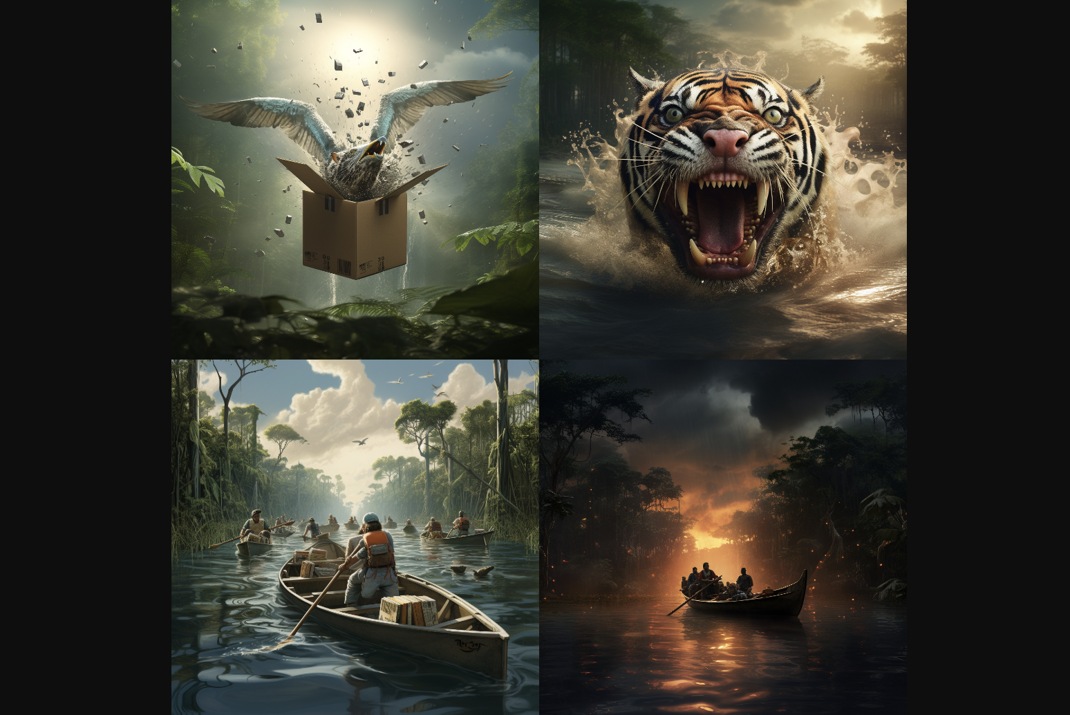 Amazon kommt bekanntlich vom gleichnamigen Fluss. Also dachte sich die Grafik-Redaktion von NETZ-TRENDS.de mit Hilfe von KI einmal so ein Bild aus: Amazon in der Götterdämmerung. Das Bild entstand über Googles Grafik KI midjourney.app