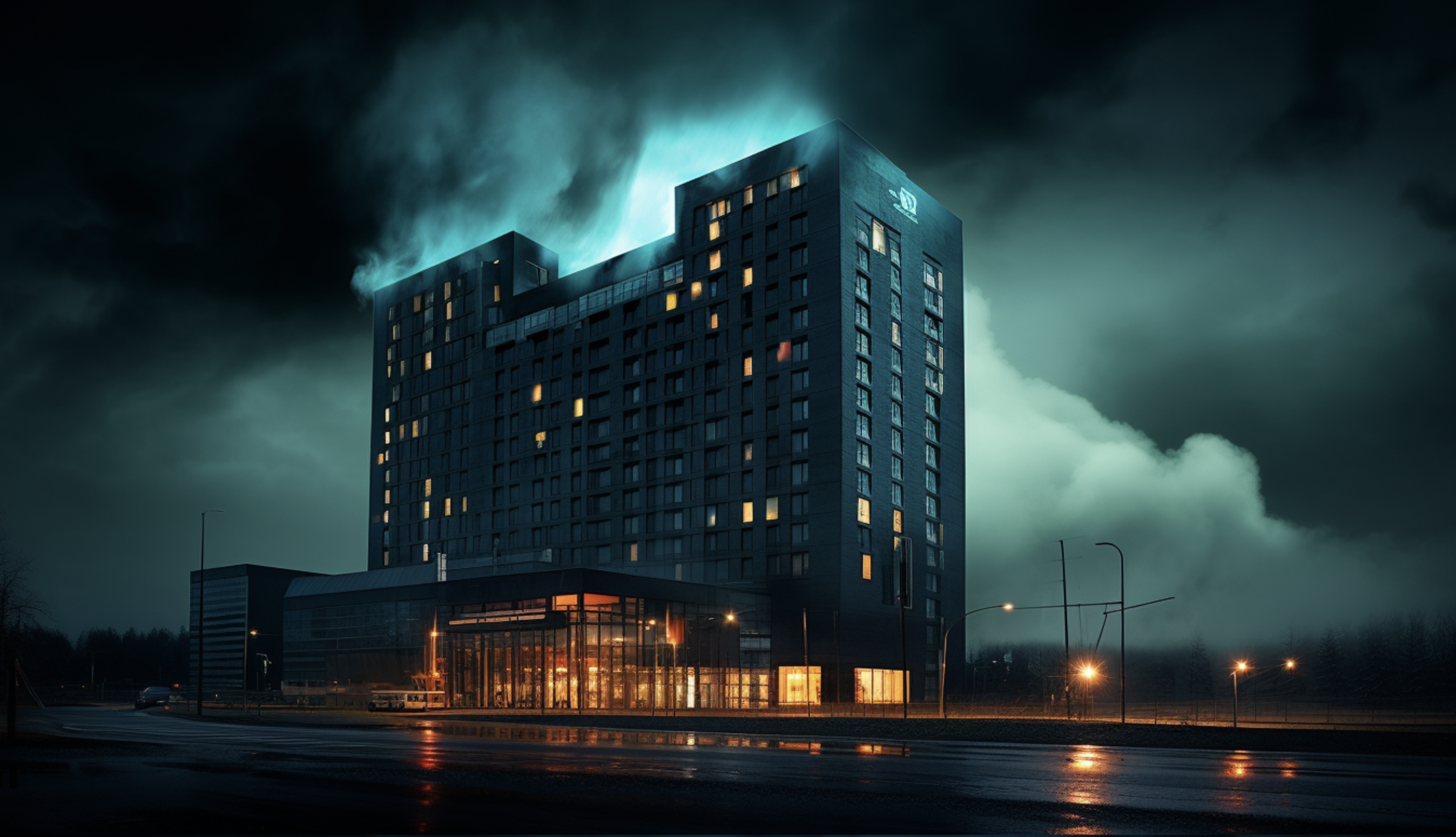 Oh no!!! Ausgerechnet die bei Millionen Kunden beliebteste Hotelkette, Motel One, wurde Ziel eines perfiden Hackerangriffs. Die Kundendaten sind sicher? Denkste. Unser fiktives Foto wurde erstellt von der Google Grafik-KI midjourney.app. Unser sinngemäßes Briefing: Bitte zeichne die führende Hotelkette Motel One, belagert von kriminellen Hackern.