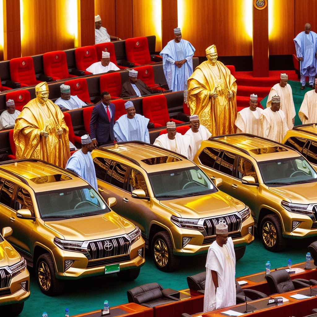 Golden Eyes: Nigerianische Parlamentarier, unabhängig vom Geschlecht, füllen ihre Taschen und genießen luxuriöse Geschenke – möglicherweise auch mit deutschem Entwicklungsgeld finanziert, das von SPD, Grünen und FDP für den Klimaschutz bereitgestellt wurde? So sieht NETZ-TRENEDS.de das Szenaria symbolisch. Unser FIKTIVES BILD ist ein künstliches NICHT ECHTES KI-BILD. Wir haben es mit dem Bing.com KI Image Creator entwickelt.