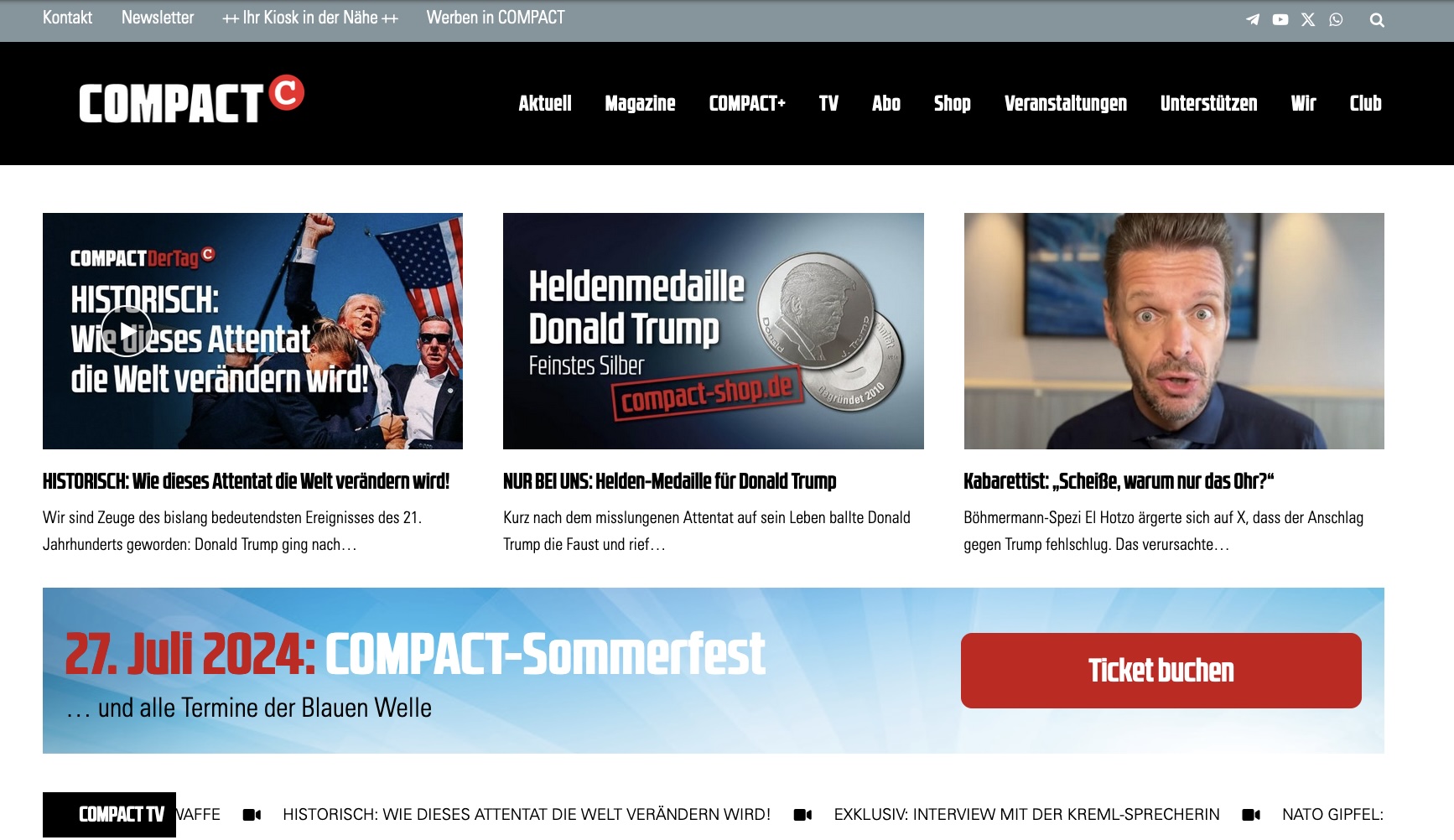 Die letzte noch verfügbare Online-Ausgabe des COMPACT-Magazins vom 16. Juli 2024, bevor SPD-Bundesinnenministerin Nancy Faeser das regierungskritische Portal durch eine umstrittene Verbotsaktion schließen ließ. Viele sehen darin einen Angriff auf die Demokratie.