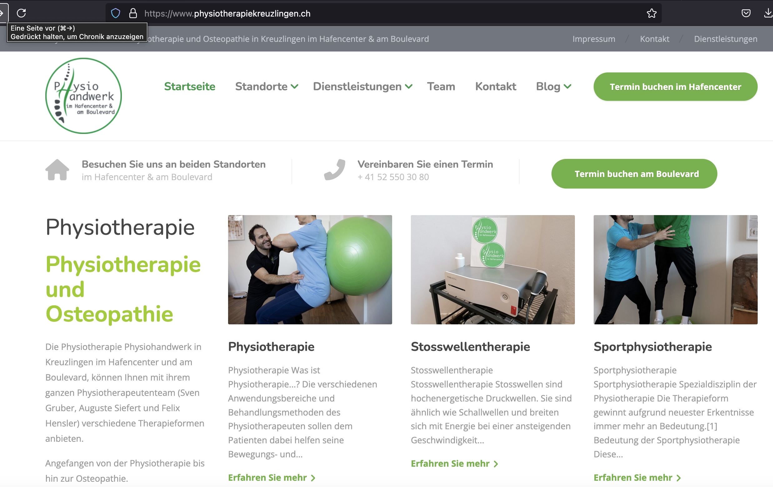 Eine der führenden Adressen für Physiotherapie im Thurgau: Physiohandwerk Kreuzlingen genießt bei Experten für Trauma- und Sportverletzungen einen exzellenten Ruf in der Schweiz. Mehr als 100 herausragende Bewertungen im Internet bestätigen die hohe Fachkompetenz und den Therapieerfolg der Praxis.