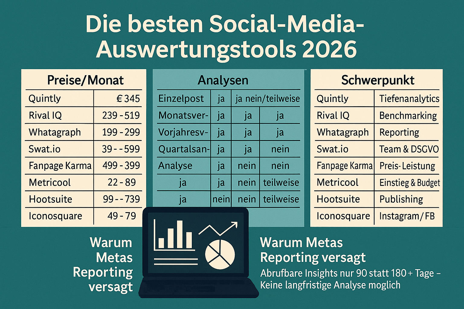 Hinweis: Die Einordnung der Tools basiert auf einer durch ChatGPT vorgenommenen Bewertung "nach gängigen Marktstandards" (O-ton Chat GPT; wir haben das nicht überprüft). NETZ-TRENDS übernimmt keine Gewähr für die Richtigkeit der Darstellung. Die Angaben dienen als Orientierung und sollten durch eigene Tests überprüft werden.
