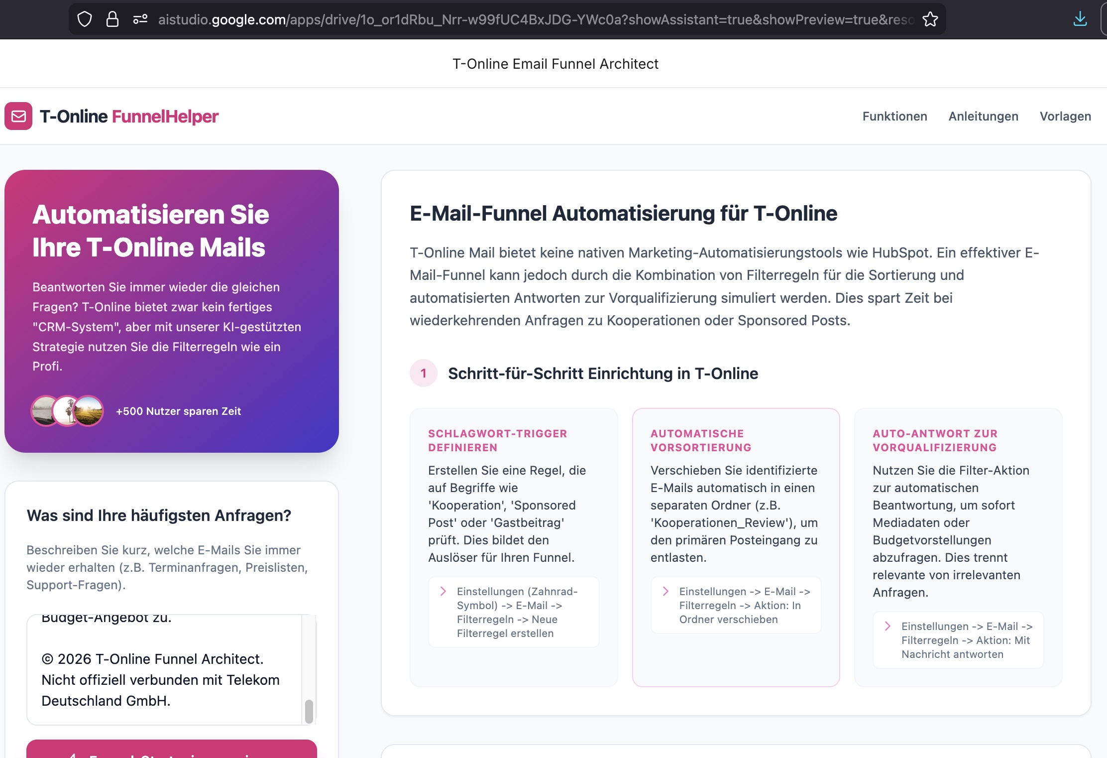 Von Googles KI Gemini3 landeten wir plötzlich auf der Google AI-Studio-Seite. Allerdings wurde NETZ-TRENDS.de hier reichtlich viel Unsinn von Googles KI aufgetischt, wie uns dann auch Chat GPT gut und nachvollziebar erklärte.