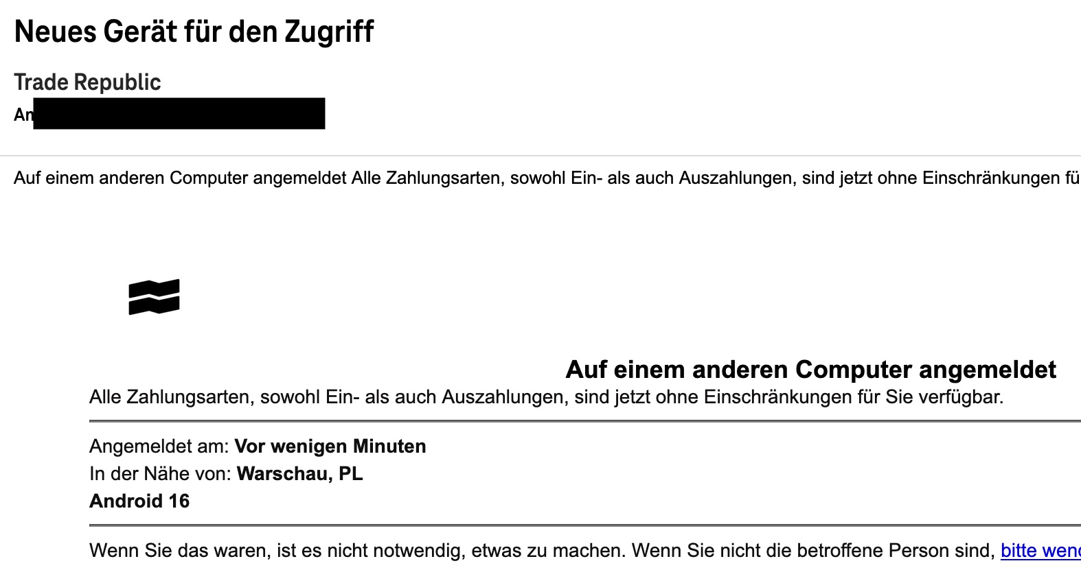 Kunden mit t-online.de-Postfach erhalten derzeit massenhaft eine betrügerische Phishing-Mail im Namen von Trade Republic. Alles darin ist falsch und kriminell – keine Daten eingeben, sondern direkt als Spam markieren und löschen.