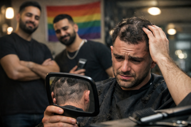 This AI image was created by ChatGPT to highlight what occasionally happens at barbershops when the customer is disliked.