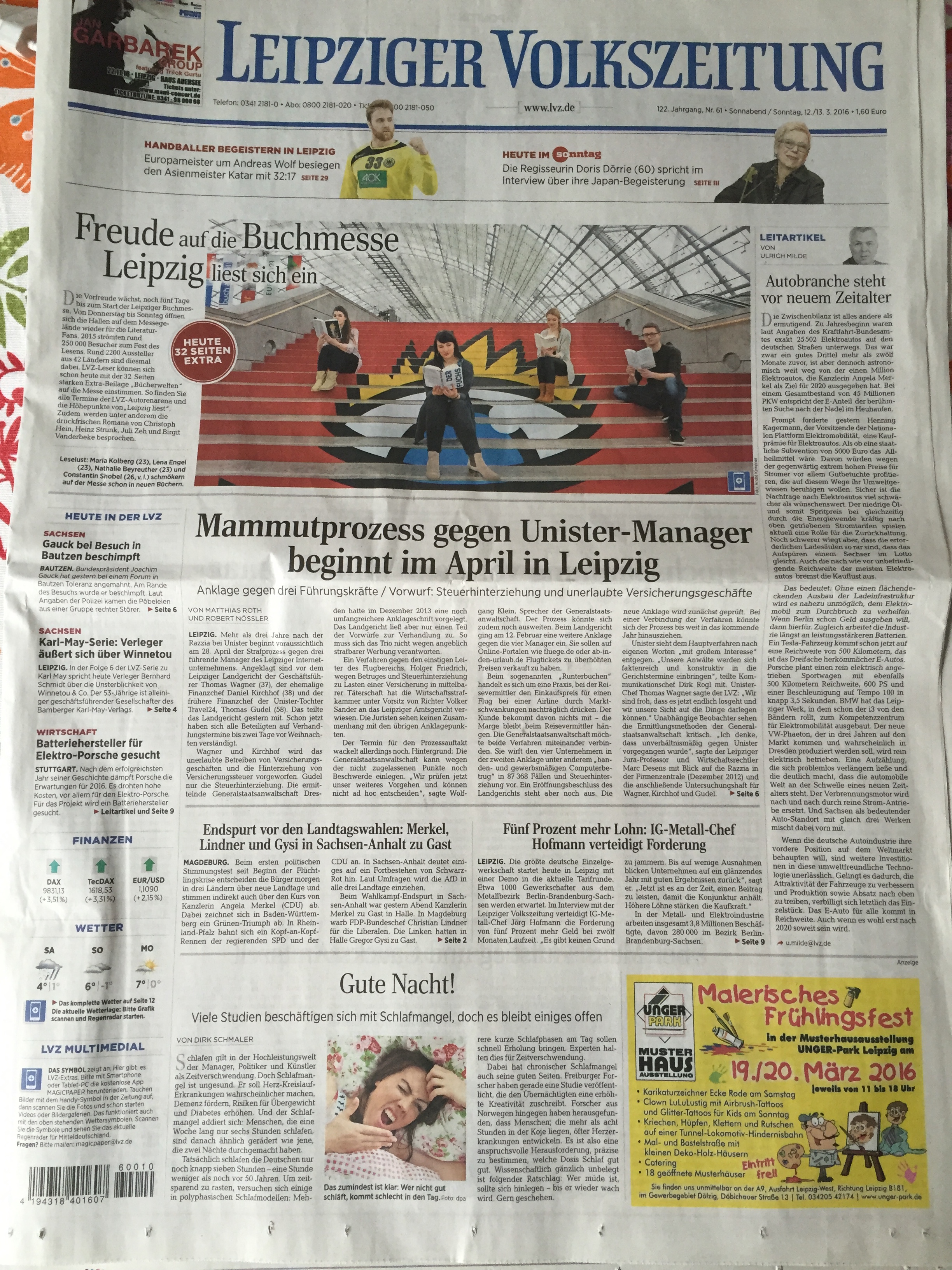 Groß auf der Titelseite der Samstag-Ausgabe berichtet die Leipziger Volkszeitung über den anstehenden Unister-Prozess.