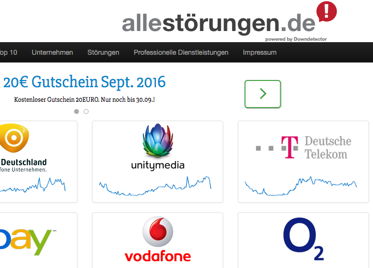 Coole Seite: Auf Portalen wie allestörungen.de können Webseiten-Nutzer schauen, wo es die meisten Internet- oder Telefonstörungen gibt.