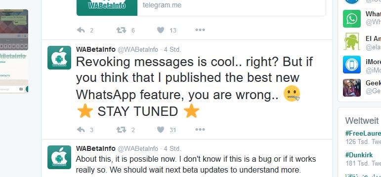 Riesen Wirrwarr um eine angebliche künftige mögliche Rückruf-Option von Nachrichten auf Whatsapp.