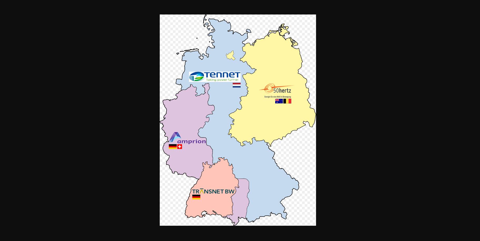 Diese vier Übertragungsnetzbetreiber sind zentrale deutsche Strompreis-Antreiber. (Grafik: Wikimedia Commons, Francis McLloyd)