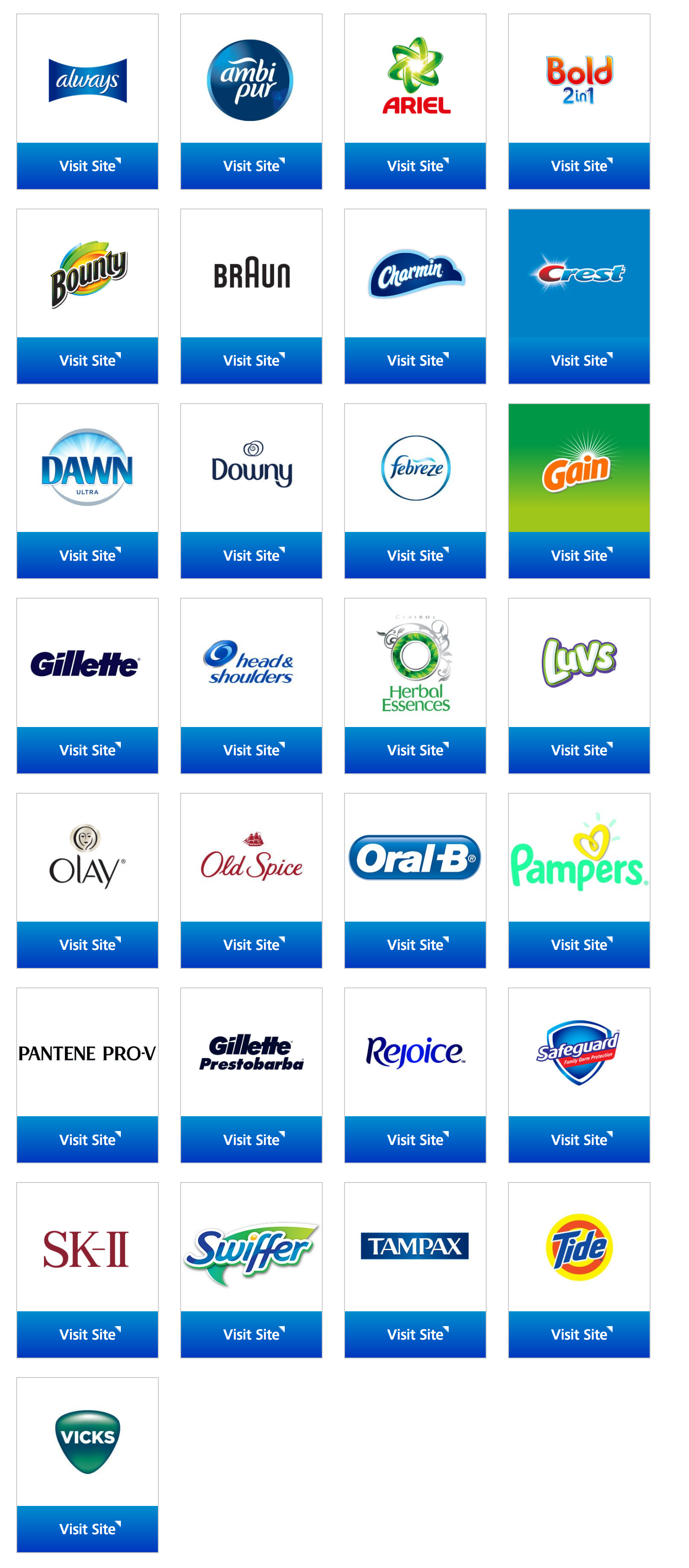 Das ist nur eine kleine Auswahl von Marken, welche zu dem amerikanischen Superkonzern Procter & Gable gehören. (Bild: Screenshot https://us.pg.com/our-brands)
