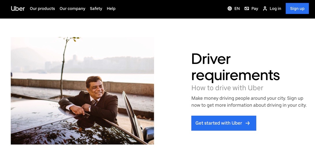 So wirbt Uber auf seiner Webseite in Indien um indische Fahrer.