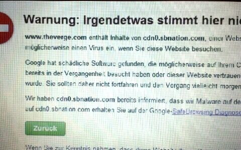 Warnung von Google Chrome vor bösartiger Spionage-Software.