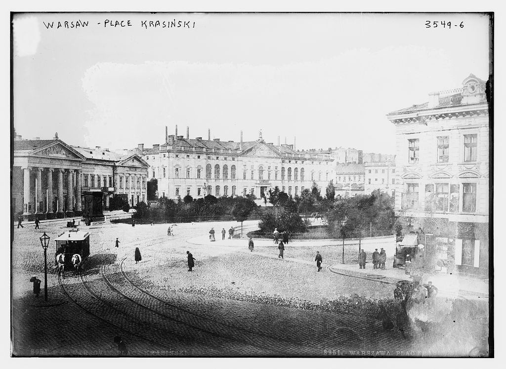 Palast Krasinski in Warschau (auch: Warsaw oder Warszawa). Die Aufnahme stammt aus den Jahren 1910 bis 1915 und ist original Bestandteil der George Grantham Bain Collection (Library of Congress) in den USA.