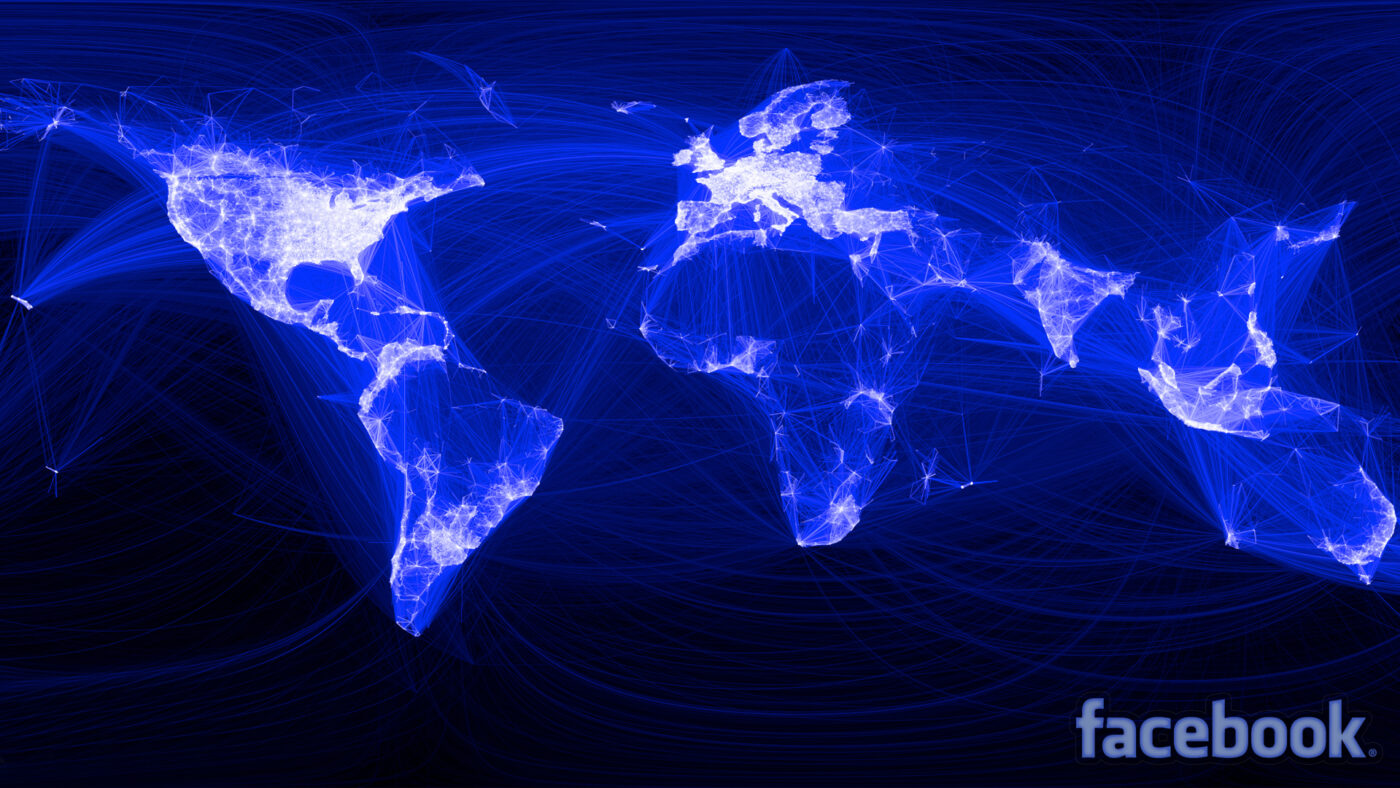 Der Traffic von Facebook digital aufbereitet. Je heller die Regionen, desto mehr Menschen sind auf Facebook aktiv.