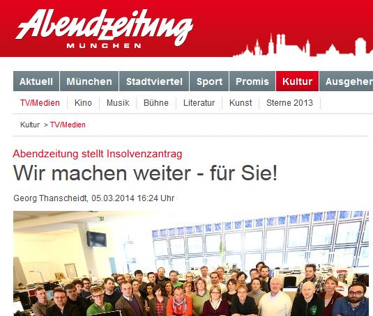 Legendär aus der TV-Serie Kir Royal: Die Münchener Abendzeitung. Viele fragen sich nach der Insolvenz: kann die Zeitung doch noch gerettet werden?