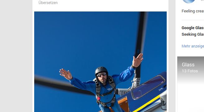 Posting von Google-Co-Gründer Sergey Brin auf seinem Google+ Account: Ein Höhenflieger der jetzt Google Glass in die Welt bringen möchte.