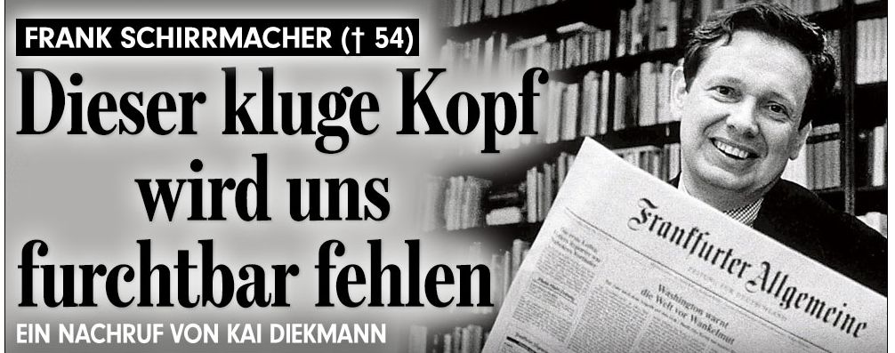 Auch die Bild-Zeitung trauert um den FAZ-Mitherausgeber Frank Schirrmacher - unter anderem in einem Nachruf von Bild-Chef Kai Diekmann.