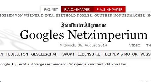 Die neue Rubrik der Frankfurter Allgemeinen Zeitung: Googles Netzimperium. Hier ist auch Platz für Artikel rund um Wikipedia.