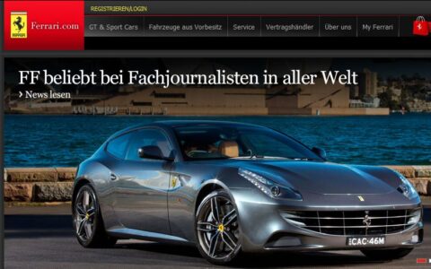 Die Ferrari-Webseite ist mit starken Bildern versehen.