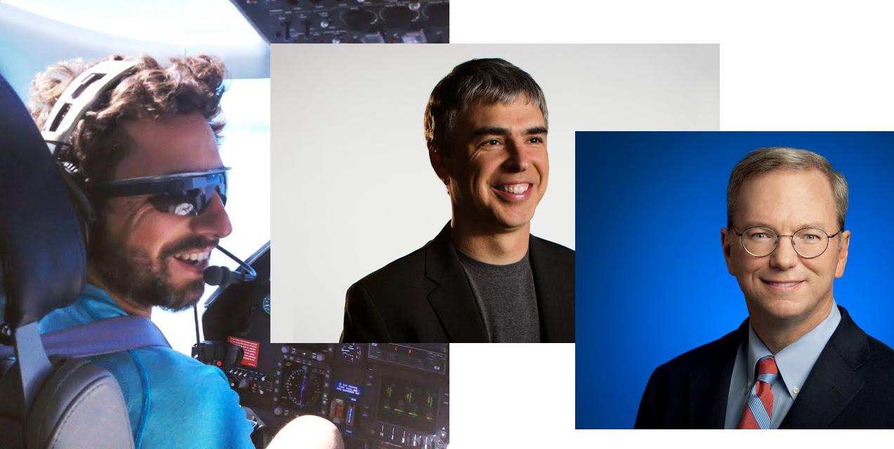 Fotos von links: Google-Mitbegründer Sergey Brin, Google-Mitbegründer Larry Page, Executive Chairman Dr. Eric Schmidt.