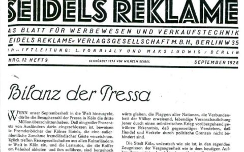 Titelseite der deutschen Marketing-Zeitschrift Seidels Reklame aus dem Jahr 1928.