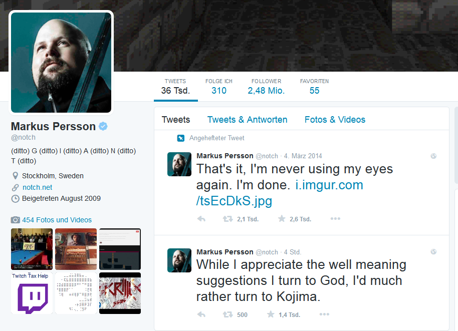 Notch jammert auf Twitter.