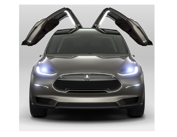 Das neue Tesla Model X erinnert ein bisschen an den Klassiker vor über 60 Jahren, den Flügeltürerer Mercedes-Benz 300 SL.