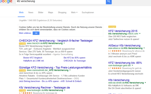 Kfz-Versicherungswechsel: Wer in Google jetzt wirbt, zahlt kräftig.