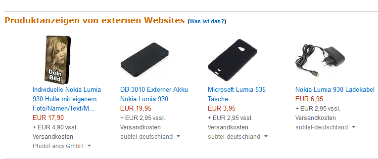 So sehen Amazon Produktanzeigen aus.