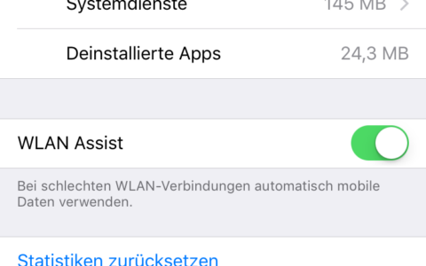 Nach der Installation von iOS 9 ist der WLAN Assist automatisch aktiviert
