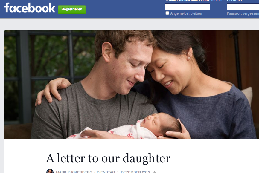 Facebook-Gründer Mark Zuckerberg mit seiner Frau Priscilla Chan und dem am Dienstag geborenen Sohn Max.