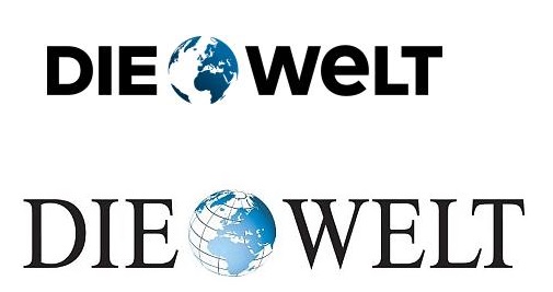 Schwieriges Abenteuer: Die Welt und welt.de versuchen sich an einem neuen Logo. Oben das neue. Unten das alte.