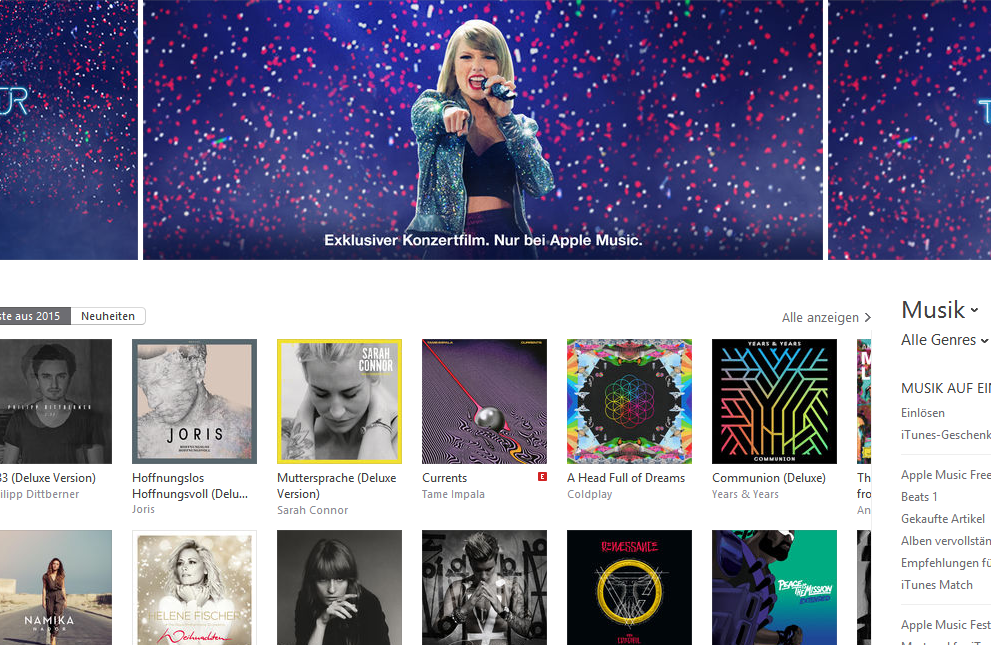 An prominenter Stelle wirbt iTunes für Taylor Swift.
