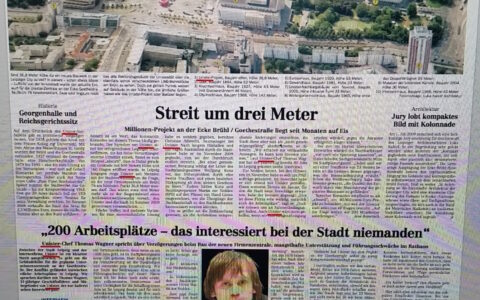 Da war die Welt noch in Ordnung: Auf einer ganzen Seite berichtete am 12./13. Februar 2010 die Leipziger Volkszeitung über den geplanten schicken 30- bis 40 Millionen Euro Unister-Bau direkt in Leipzig City gegenüber der Oper am Augustusplatz. Seit drei Jahren bedrohen nun diverse, teils auch abstruse Ermittlungsverfahren durch die Integrierte Ermittlungseinheit Sachsen aus Dresden Unister, in dessen Zuge auch das Unister-Grundstück verkauft werden musste.